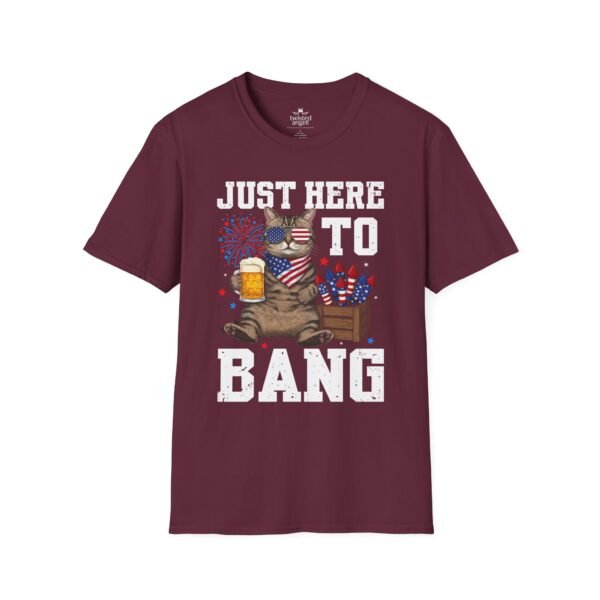 5947582352434384547_2048.jpeg Just Here to Bang T-Shirt — Funny Patriotic Cat Beer 4th of July Tee