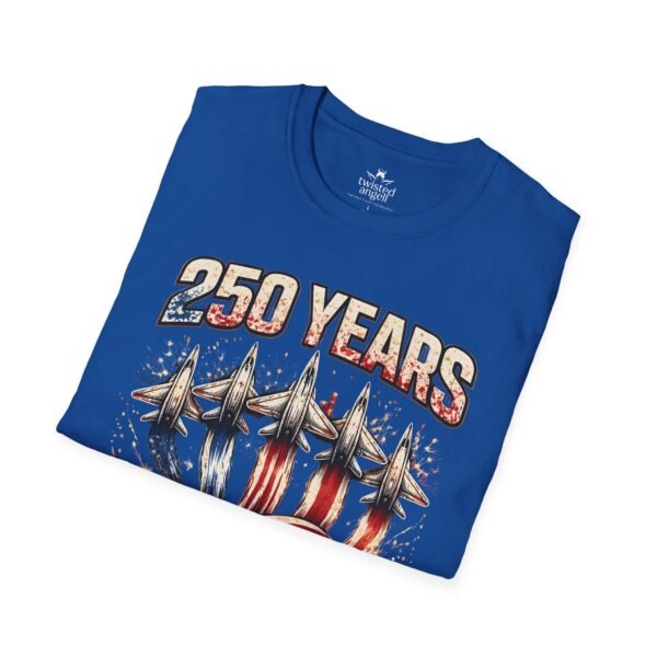 250 Years 1776-2026 Jet Fighter Flag T-Shirt — American Anniversary Patriotic Tee