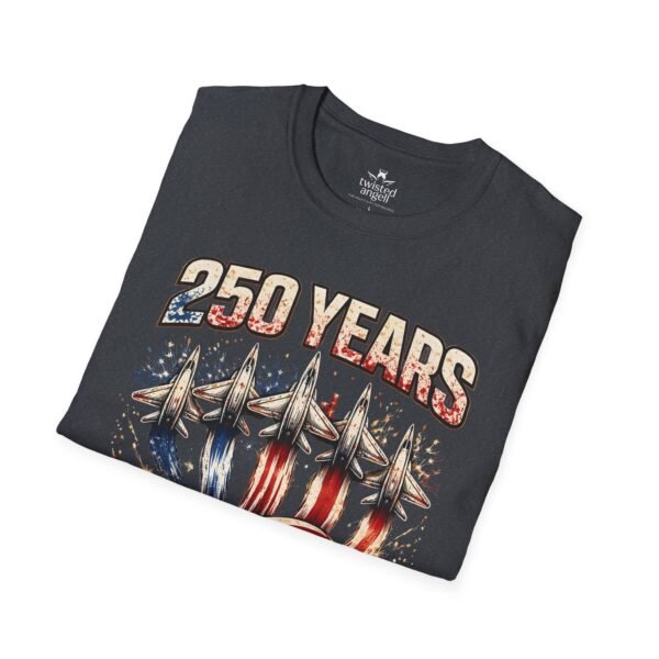250 Years 1776-2026 Jet Fighter Flag T-Shirt — American Anniversary Patriotic Tee