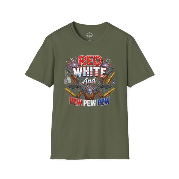 6789985210973011491_2048.jpeg Red White And Pew Pew Pew T-Shirt – Patriotic Firearm 4th of July Tee