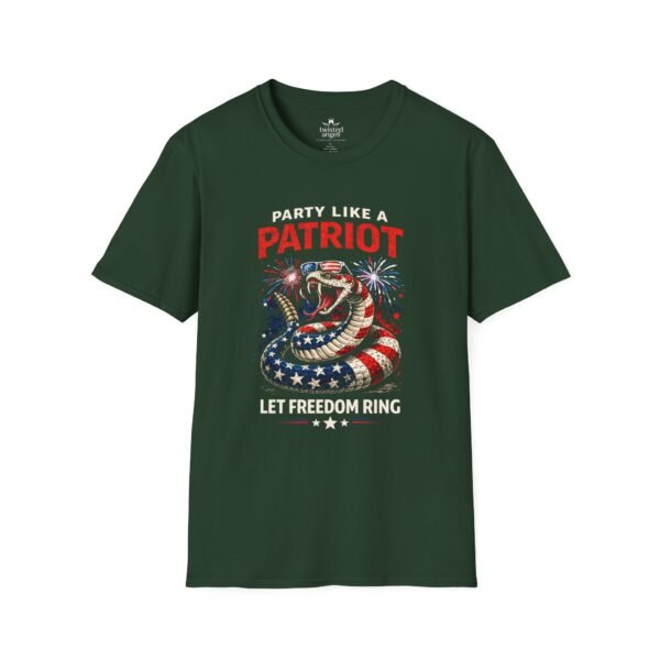 Patriotic Snake T-Shirt – "Party Like a Patriot, Let Freedom Ring" 4th of July Tee