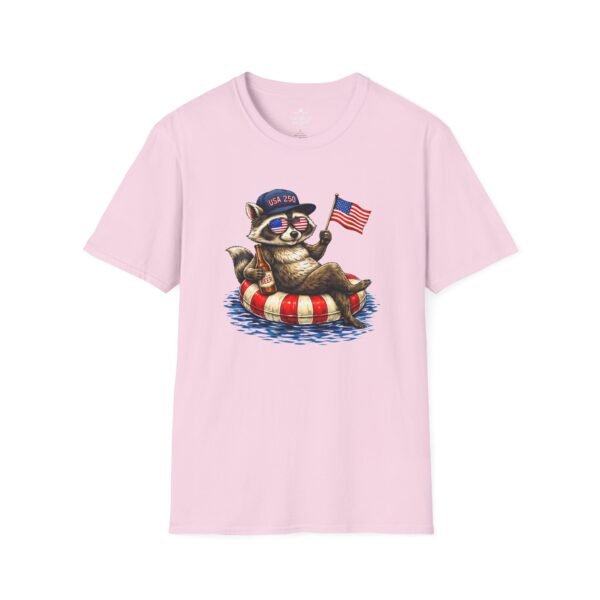 Patriotic Raccoon Pool Float T-Shirt — Cute 4th of July American Flag Tee