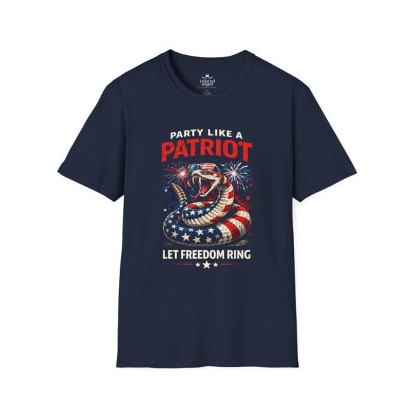 Patriotic Snake T-Shirt – "Party Like a Patriot, Let Freedom Ring" 4th of July Tee