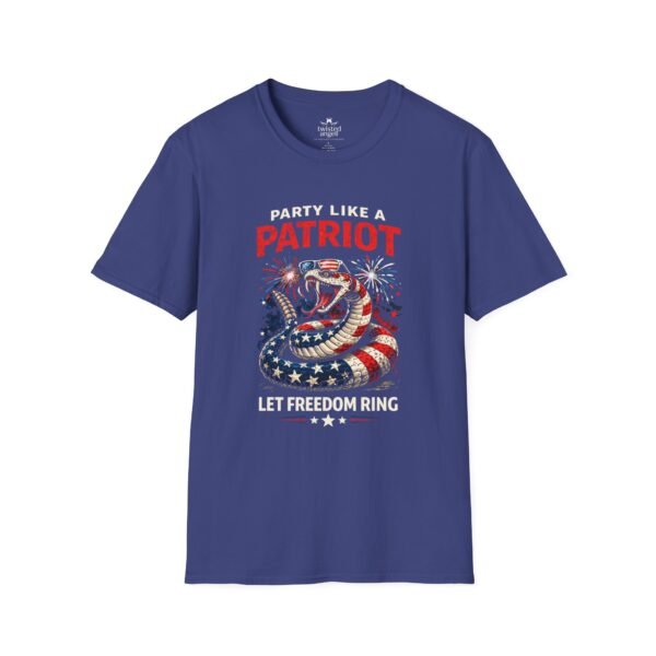 Patriotic Snake T-Shirt – "Party Like a Patriot, Let Freedom Ring" 4th of July Tee