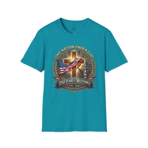 8137432032609945121_2048.jpeg Patriotic Cross T-Shirt – "One Nation Under God" 250 Years Blessings USA Flag Design