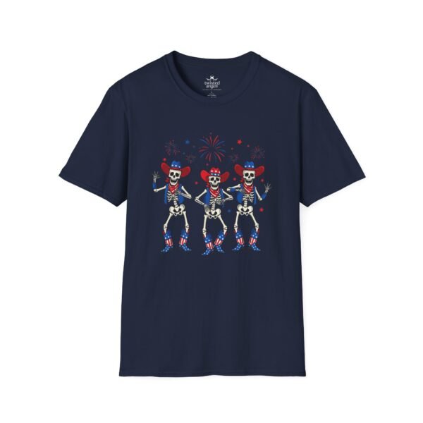 8361465218930891119_2048.jpeg Skeleton Trio Fireworks T-Shirt — Patriotic Cowboy Dance Tee