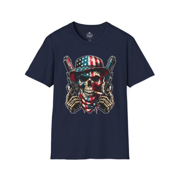 8366838823924700031_2048.jpeg Skull & Pistols American Flag T-Shirt — Patriotic Biker Skull Graphic Tee