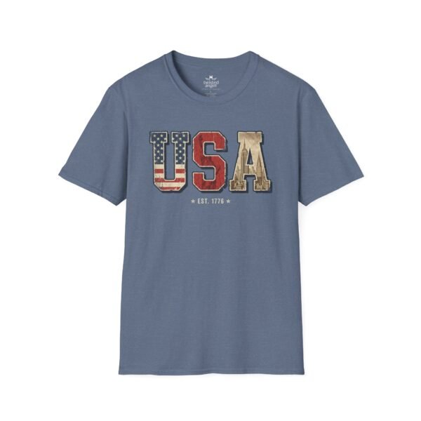 8535769289417400175_2048.jpeg USA Patriotic T-Shirt — Vintage Flag "EST. 1776" Graphic