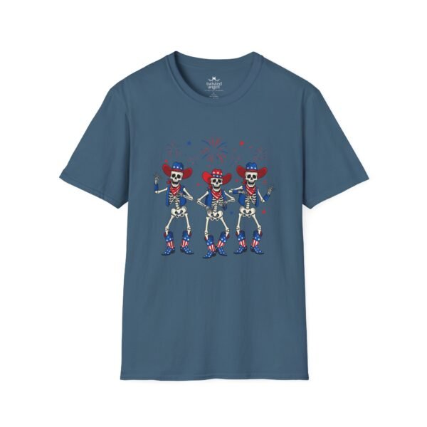 8825510183785744758_2048.jpeg Skeleton Trio Fireworks T-Shirt — Patriotic Cowboy Dance Tee
