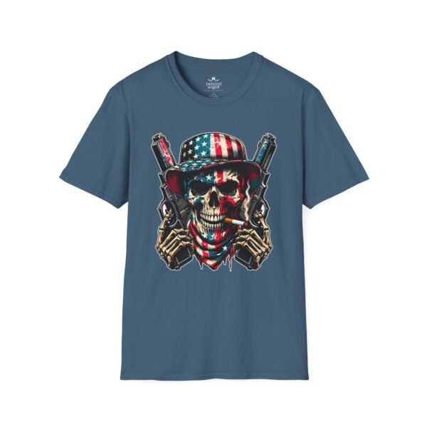 8835326842381803675_2048.jpeg Skull & Pistols American Flag T-Shirt — Patriotic Biker Skull Graphic Tee