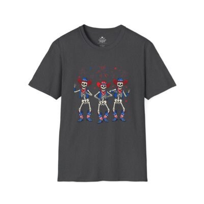 Skeleton Trio Fireworks T-Shirt — Patriotic Cowboy Dance Tee