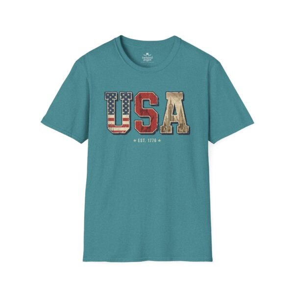 9601272732414097776_2048.jpeg USA Patriotic T-Shirt — Vintage Flag "EST. 1776" Graphic