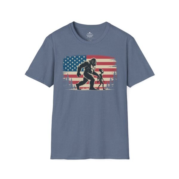 984611386998197862_2048-1.jpeg Bigfoot ET American Flag T-Shirt — Sasquatch Silhouette Patriotic Tee