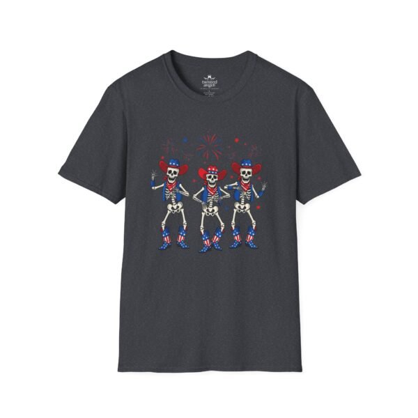 9957657399721587065_2048.jpeg Skeleton Trio Fireworks T-Shirt — Patriotic Cowboy Dance Tee